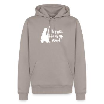 Funny Hunting Girl Hunter - Men’s Premium Organic Hoodie - taupe - Front - Nico (187cm)