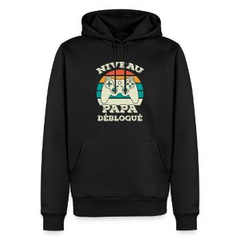 niveau papa débloqué - gamer - Nouvelle Naissance - Sweat à capuche Premium bio Homme - noir - Devant - Nico (187cm)