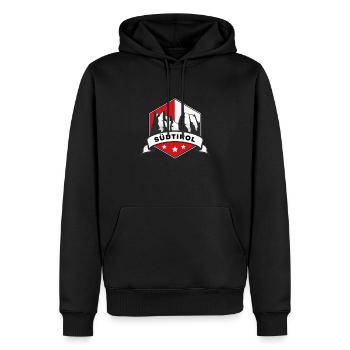 Dolomites Tyrol du Sud Montagnes Trois Sommets Alpinistes - Sweat à capuche Premium bio Homme - noir - Devant - Nico (187cm)