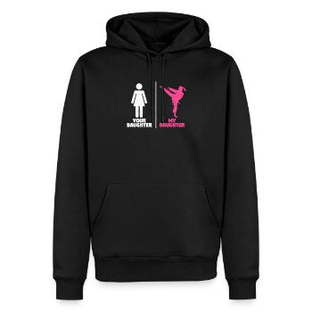 Ta fille Ma fille amateur d’arts martiaux - Sweat à capuche Premium bio Homme - noir - Devant - Nico (187cm)