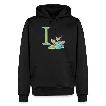 Lettre I verte géante prénom naissance jardin vert - Sweat à capuche Premium bio Homme - noir - Devant - Nico (187cm)