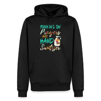 Running On Prayers And Hand Sanitizer - Men’s Premium Organic Hoodie - black - Front - Nico (187cm)