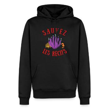 SAUVEZ LES RÉCIFS - Sweat à capuche Premium bio Homme - noir - Devant - Nico (187cm)