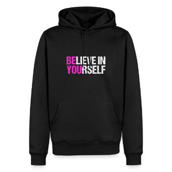 Believe in yourself - Männer Premium Bio Hoodie - Schwarz - Vorne - Nico (187cm)