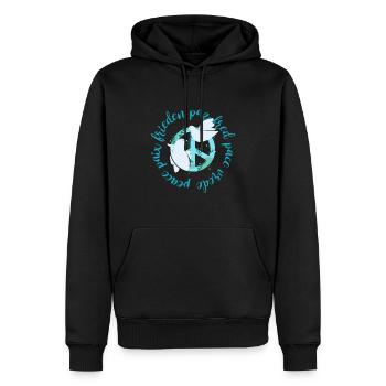 Mehrsprachiges Erdfriedenszeichen mit Tauben - Männer Premium Bio Hoodie - Schwarz - Vorne - Nico (187cm)