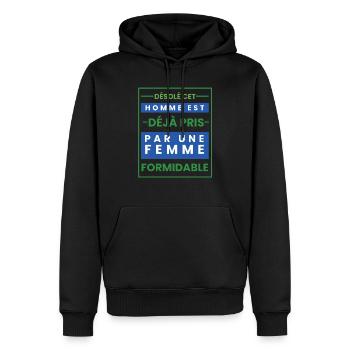 Cadeau Homme déja pris par une femme formidable - Sweat à capuche Premium bio Homme - noir - Devant - Nico (187cm)