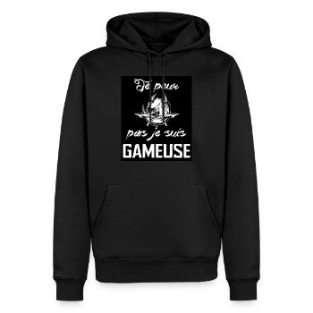 Tshirt femme Je peux pas je suis Gameuse - Sweat à capuche Premium bio Homme - noir - Devant - Nico (187cm)