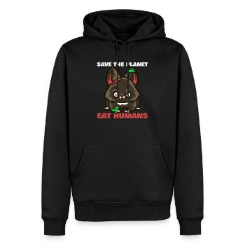 SAVE THE PLANET - EAT HUMANS - Männer Premium Bio Hoodie - Schwarz - Vorne - Nico (187cm)
