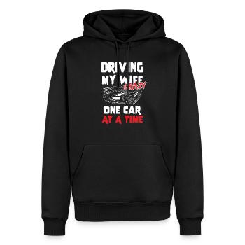 Conduire ma femme folle une voiture à la fois Amateurs de voiture - Sweat à capuche Premium bio Homme - noir - Devant - Nico (187cm)