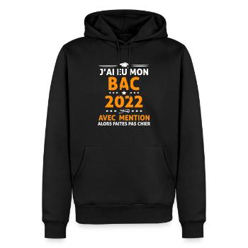 Ideé Cadeau Bachelier Bachelière Bac 2022 - Sweat à capuche Premium bio Homme - noir - Devant - Nico (187cm)