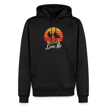 Les poussins m’aiment Le poulet aime l’élevage de poulets - Sweat à capuche Premium bio Homme - noir - Devant - Nico (187cm)