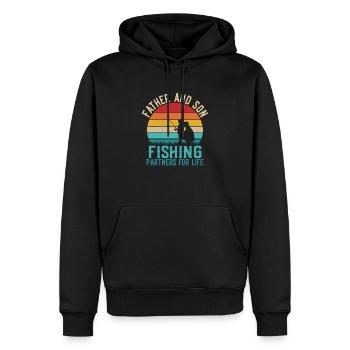 Père et fils Partenaires de pêche pour la vie Pêcheur à la ligne - Sweat à capuche Premium bio Homme - noir - Devant - Nico (187cm)
