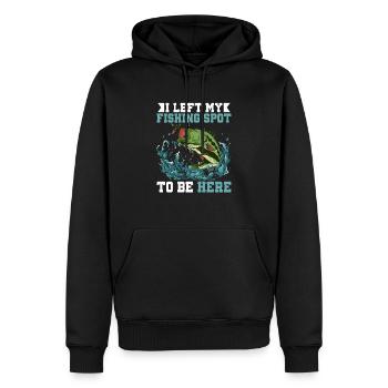 J’ai quitté mon lieu de pêche pour être ici Pêcheur Angle - Sweat à capuche Premium bio Homme - noir - Devant - Nico (187cm)