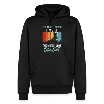 Plus je rencontre de gens, plus j’aime disc golf f - Sweat à capuche Premium bio Homme - noir - Devant - Nico (187cm)