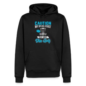 Caution May Spontaneously Talk About Disc Golf Fun - Männer Premium Bio Hoodie - Schwarz - Vorne - Nico (187cm)