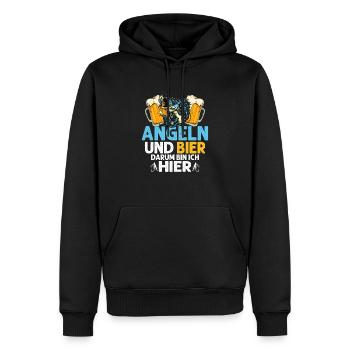 Pêche et bière c’est pourquoi je suis pêcheur fischer ici - Sweat à capuche Premium bio Homme - noir - Devant - Nico (187cm)