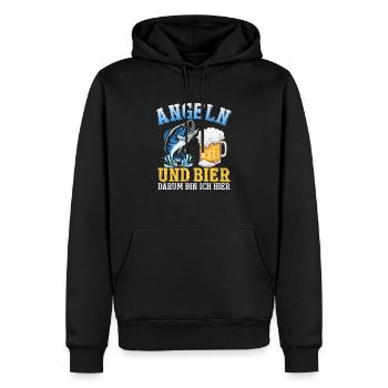 Pêche et bière, c’est pourquoi je suis pêcheur à la ligne ici - Sweat à capuche Premium bio Homme - noir - Devant - Nico (187cm)