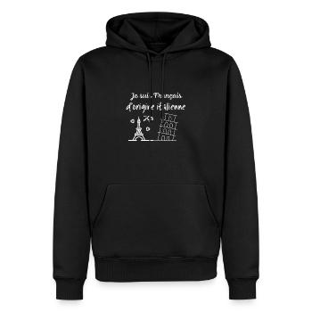 Je suis français d'origine italienne - Sweat à capuche Premium bio Homme - noir - Devant - Nico (187cm)