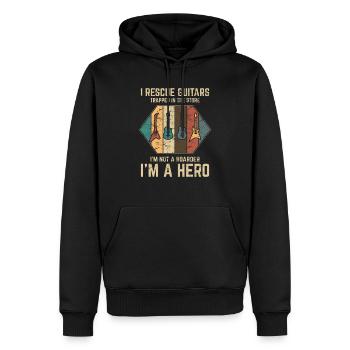 Je sauve des guitares piégées dans le magasin Funny Guitar - Sweat à capuche Premium bio Homme - noir - Devant - Nico (187cm)