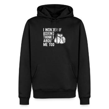 I Wonder If Boxing Thinks About Me Too Funny Boxin - Männer Premium Bio Hoodie - Schwarz - Vorne - Nico (187cm)