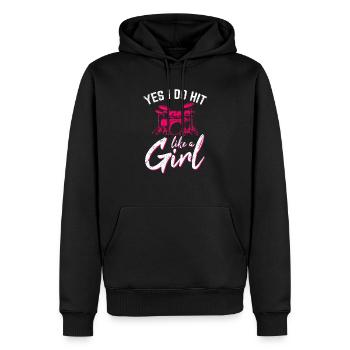 Yes I Do Hit Like A Girl Funny Drummer Percussion - Männer Premium Bio Hoodie - Schwarz - Vorne - Nico (187cm)