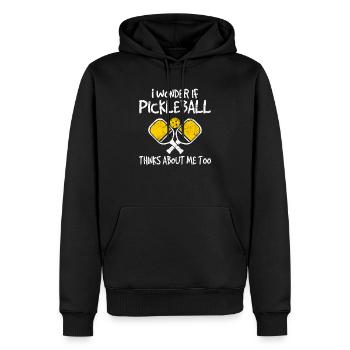 Je me demande si pickleball pense à moi trop drôle P - Sweat à capuche Premium bio Homme - noir - Devant - Nico (187cm)