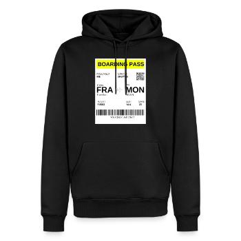 flight ticket, boarding pass, to the moon, yolo - Männer Premium Bio Hoodie - Schwarz - Vorne - Nico (187cm)