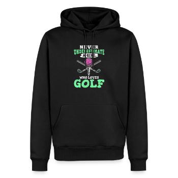 Never Underestimate A Girl Who Loves Golf Girls Go - Männer Premium Bio Hoodie - Schwarz - Vorne - Nico (187cm)