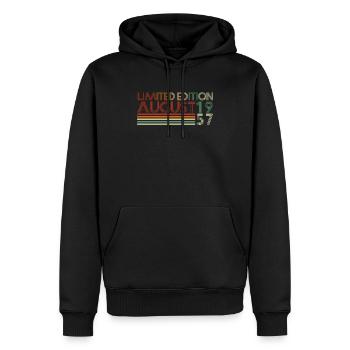 65e anniversaire Naissance août 1957 Idée cadeau - Sweat à capuche Premium bio Homme - noir - Devant - Nico (187cm)