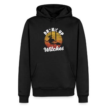 Lustige Halloween-Hexe, die Wein trinkt Trinker - Männer Premium Bio Hoodie - Schwarz - Vorne - Nico (187cm)