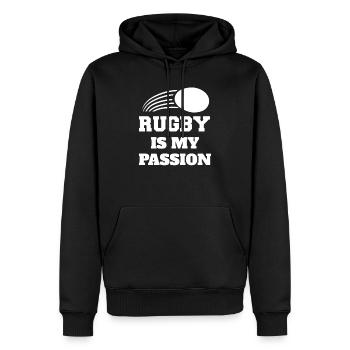 Rugby Rugbytrainer Rugbyteam Geschenk Rugbyspieler - Männer Premium Bio Hoodie - Schwarz - Vorne - Nico (187cm)