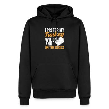 Ich bevorzuge meinen Truthahn wild und auf den - Männer Premium Bio Hoodie - Schwarz - Vorne - Nico (187cm)