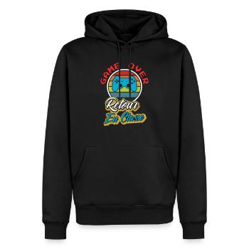game over - retour à l école - Sweat à capuche Premium bio Homme - noir - Devant - Nico (187cm)
