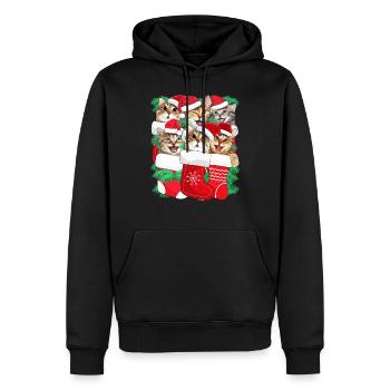 Famille Chats de Noël - Chat des fêtes de Noël - Sweat à capuche Premium bio Homme - noir - Devant - Nico (187cm)