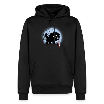 Drôle de chien mignon d’halloween noir avec couteau lune - Sweat à capuche Premium bio Homme - noir - Devant - Nico (187cm)