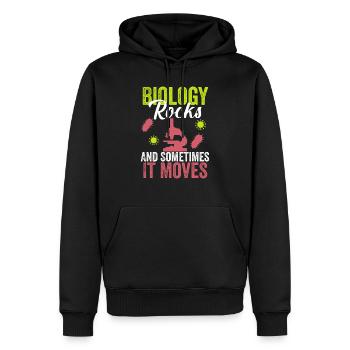 Biology Rocks and Sometimes It Moves - Men’s Premium Organic Hoodie - black - Front - Nico (187cm)