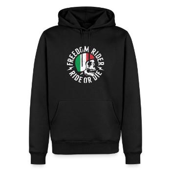 Italien Biker Freedom Rider mit Totenkopf - Männer Premium Bio Hoodie - Schwarz - Vorne - Nico (187cm)