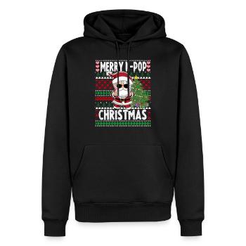 Hässlicher Weihnachtspullover Design K-Pop Weihnachtsmann - Männer Premium Bio Hoodie - Schwarz - Vorne - Nico (187cm)