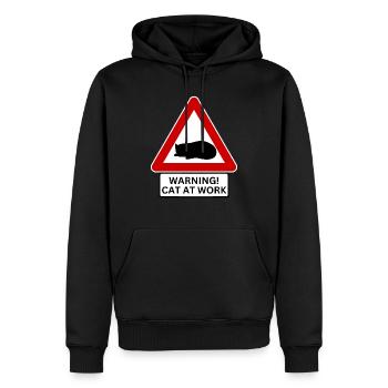 Warning! Cat At Work - Road Sign - Men’s Premium Organic Hoodie - black - Front - Nico (187cm)