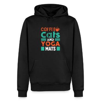 Lustige Kaffeekatzen und Yogamatten - Liebhaberkatzen - Männer Premium Bio Hoodie - Schwarz - Vorne - Nico (187cm)