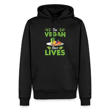 Go vegan Protection of life through veganism - Men’s Premium Organic Hoodie - black - Front - Nico (187cm)