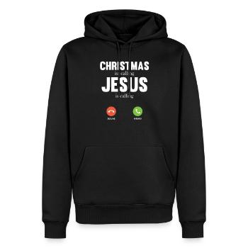 Christmas ist calling Jesus is calling T Shirt - Men’s Premium Organic Hoodie - black - Front - Nico (187cm)