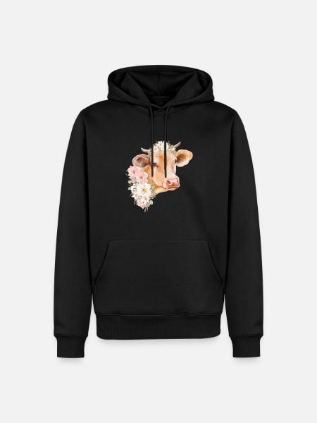 KUH MIT BLUMEN - Männer Premium Bio Hoodie - Schwarz