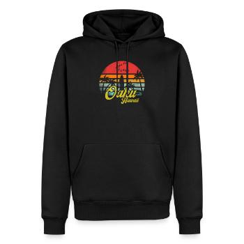 Oahu Hawaii Retro Vintage Hawaiian Beach Drôle - Sweat à capuche Premium bio Homme - noir - Devant - Nico (187cm)