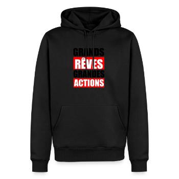 grands reves grande action - Sweat à capuche Premium bio Homme - noir - Devant - Nico (187cm)