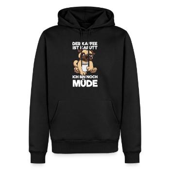 Der Kaffee Ist Kaputt Ich Bin Noch Müde Mops - Männer Premium Bio Hoodie - Schwarz - Vorne - Nico (187cm)