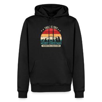 Histoire vraie de Noël Joyeux Noël parce que nous sommes - Sweat à capuche Premium bio Homme - noir - Devant - Nico (187cm)