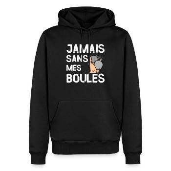 t-shirt drole petanque jamais sans mes boules - Sweat à capuche Premium bio Homme - noir - Devant - Nico (187cm)