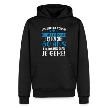 Beau gosse de 60 ans je gère cadeau anniversaire - Sweat à capuche Premium bio Homme - noir - Devant - Nico (187cm)