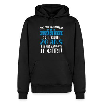 Beau gosse de 20 ans je gère cadeau anniversaire - Sweat à capuche Premium bio Homme - noir - Devant - Nico (187cm)